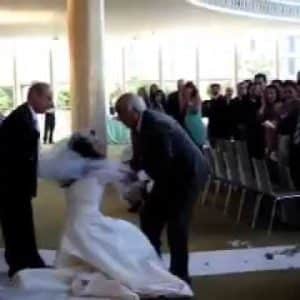 bride falling down stairs...